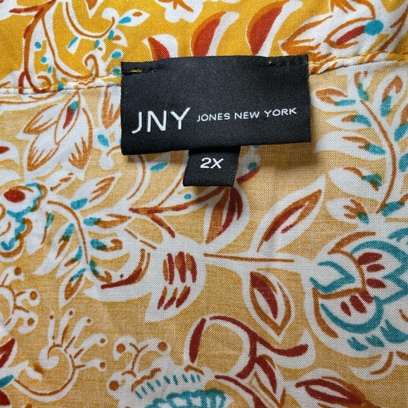 Jones New York mustard w/blue and white floral print 2X - Picture 2 of 7